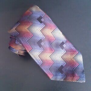 Vintage Vogue Italia Multi-colour Zig Zag Diagonal Patterned Men's Tie